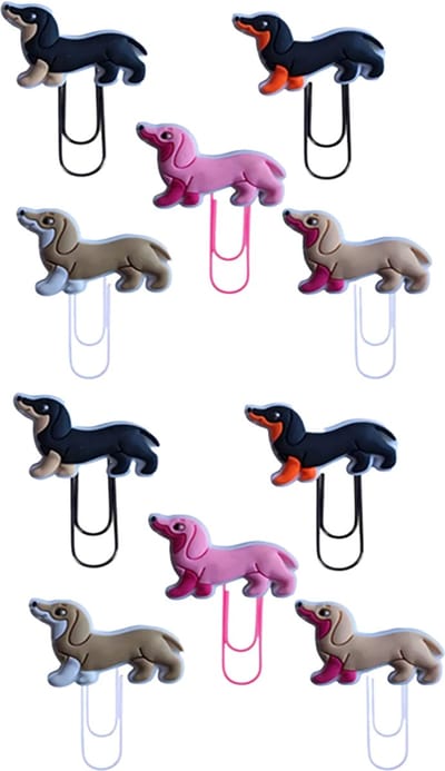 Teckel - paperclip - paperclips - siliconen - siliconen paperclips - teckelvorm - teckelsilhouet - teckel paperclip - hond - 10 stuks - grote teckel paperclips - 6 cm