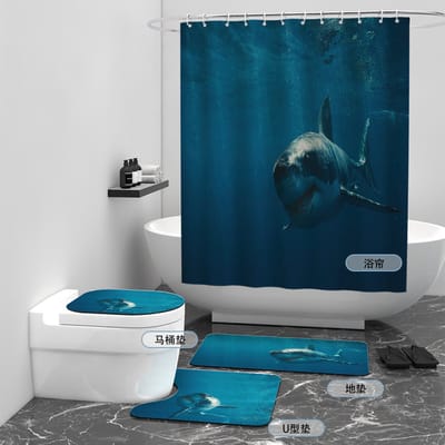 Floraweg Douchegordijn,Shower Curtain,badgordijn,badkamergordijn,koude arctische, golven, pinguïns, beer, zeevis, digitale printen -Anti Schimmel - Inclusief 12 ringen -met 12 stuks douchegordijnhaken – Waterdicht -Wasbaar- Polyester - 180x200 cm