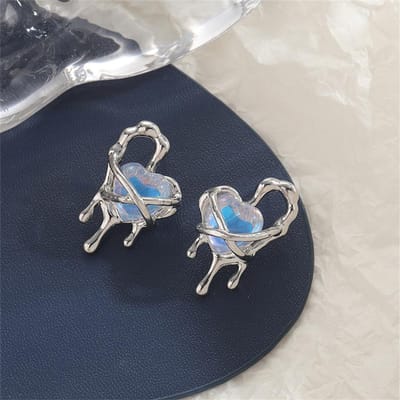 Boucles d'oreilles à tige en forme de cœur pour femme, bijoux créatifs et mignons, en cristal larmoyant, nouvelle mode coréenne, cadeau gray