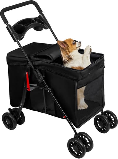 PIPIPOXER-2-in-1 opvouwbare hondenbuggy voor honden en katten, zwart