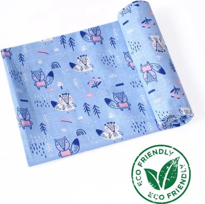 Duopack 2x BoefieBoef Blauw Eekhoorn Grote XL Hydrofiele Doek Baby - Duurzaam Eco Bamboe - Kerst en KraamCadeau - Swaddle, Inbakerdoek, Hydrofiele Luier & Babydeken - Indianen Speer