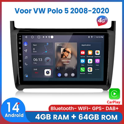 Awesafe Autoradio - 4GB & 64GB 8-Kern V1PRO - Geschikt Voor VW Polo 5 2008-2020 - Carplay & Android auto - Met navigatie GPS - Radio scherm