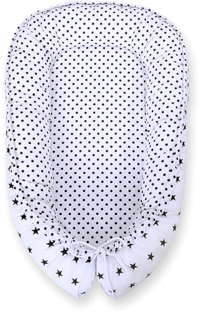 Babynest dubbelzijdig Premium Cocoon voor baby's BOBONO - zwarte sterren/stippen