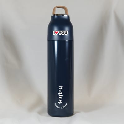 Gepersonaliseerd Cadeau voor Mama - Thermosfles met Eigen Namen - Donkerblauw Thermosfles 500ml - Thermosbeker Koffie - Thermosbeker Travel Mug - Moederdag - Moederdag Cadeautje - Moederdag Cadeau