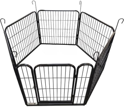 MaxxPet Puppyren - Hondenbench - Hondenren - Hondenkennel met 6 panelen - Staal - Ø 120cm x 100cm - Incl. Drinkbakje