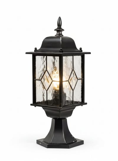 Luxe Design Buitenlamp Sokkel Zwart – Aluminium Tuinlamp – Klassieke Lantaarn – E27 Fitting – IP44 Waterdicht – Staande Buitenverlichting voor Tuin & Oprit