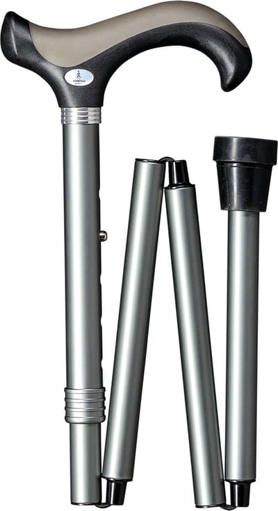 Gastrock Opvouwbare wandelstok - Grijs - Mat - Met clip - Verstelbaar - Lengte 85 - 95 cm - Aluminium - Zacht Derby handvat - Gewicht 385 gram - Diameter wandelstok 18 mm - Wandelstokken - Wandelstok opvouwbaar - inklapbare wandelstok - Uitschuif