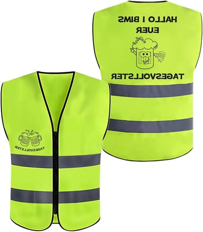 Mannen Festival Kostuum - Veiligheidsvest met de tekst "Hello I Bims Euer Tagesvollster" - Grappig Outfit voor Bierfeest, Oktoberfest, JGA en Carnaval