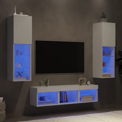 vidaXL - 5-delige - Tv-wandmeubelset - met - LED-verlichting - bewerkt - hout - wit