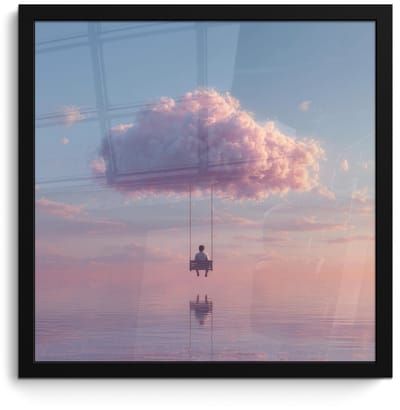 Poster in lijst - Fotolijst 40x40 cm - Posters - Wolk - Schommel - Kleurrijke lucht - Posterlijst zwart - Decoratie - Wanddecoratie woonkamer - Muurdecoratie slaapkamer