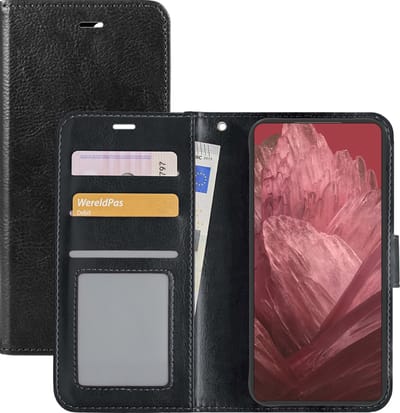 Hoesje - Met Pasjeshouder - Geschikt voor Google Pixel 8a - Luxe Bookcase Portemonee - Flip Case - Kunstleer Book Case - Flipcase - Book Cover - Walletcase - Portemonneehoes - Zwart