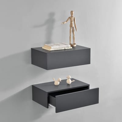 Wandplank met lade set van 2 zwevend 46x30x15 cm donkergrijs
