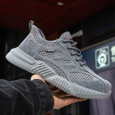 Zomer Werkschoenen met Bescherming Ademend Lichtgewicht Veiligheidsschoenen Stalen Neus Werken Mannelijk Bouwwerk Mesh Sneakers 42 gray