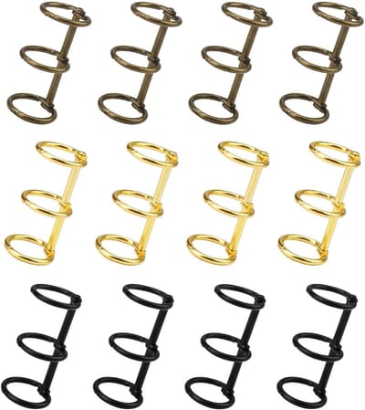 Ringband met 3 Ringen - 12 Stuks - 15 mm Binnen Diameter - Kleine Binder in 3 Kleuren voor Kantoor, School en Thuisgebruik, DIY Accessoires