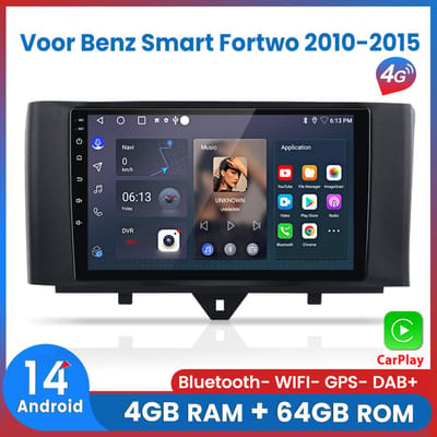 Awesafe 8-Core V1PRO 4+64GB Autoradio - Geschikt Voor Mercedes Benz Smart Fortwo 2010 t/m 2015 - Draadloze Carplay Android Auto - Touchscreen - GPS Navigatie 4G WiFi - Bluetooth Radio - 2010 2011 2012 2013 2014 2015