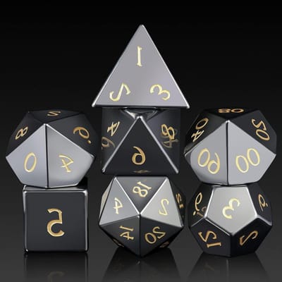 Edelsteen Dobbelstenen - RPG Set - Tafelspel Avontuur - Echte Hematiet Steen - 7 Delig - Zwart Goud