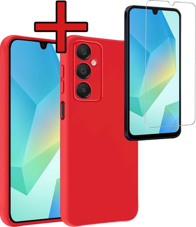 Hoesje - Met Screenprotector - Geschikt voor Samsung Galaxy A16 - Sterk & Shockproof - Telefoon Hoes - Back Cover - Siliconen Case - Telefoonhoes - Rood