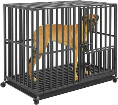 Heavy Duty Hondenkrat - Sterke Metalen Hondenkooi met Afsluitbare Wielen en Afneembaar Dienblad - 38 inch