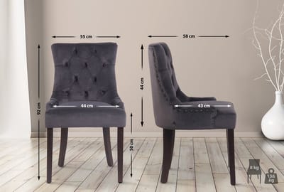 CLP Aberdeen Set van 4 eetkamerstoelen - Zonder armleuning - Hout - Fluweel - donkergrijs antiek
