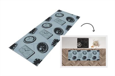 Keukenloper - Loper keuken - Klok - Patronen - Vintage - 150x50 cm - Keukenloper vinyl