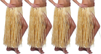 Fiestas Guirca Hawaii verkleed rokje - 4x - voor volwassenen - naturel - 75cm - hoela rok - tropisch
