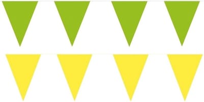 Feest versiering punt vlaggetjes pakket - 120 meter - geel en groen - slingers / vlaggenlijnen - kunststof - buiten/binnen
