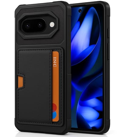 Pasjes houder Hoesje geschikt voor Google Pixel 9a - Kaarthouder - Heavy Duty Case - Magnetisch Portemonnee Hoesje Cover - Zwart