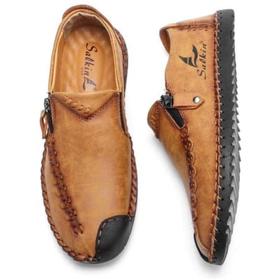 Nieuwe Mode Heren Handgemaakte Zachte Echt Lederen Schoenen Outdoor Waterdicht Antislip Casual Heren Instapper 47 beige