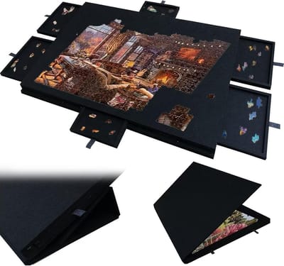Legpuzzelbord met laden - Puzzelmat met standaard - Puzzels maken - Draagbaar met 6 laden - 77 x 52 cm
