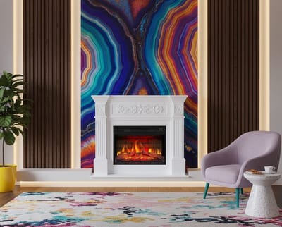 Elektrische open haard Toscana Luxe Flame AF23W – 1800W LED sfeerhaard met realistisch 3D-vlameffect, thermostaat, timer, knettereffect, afstandsbediening – Vrijstaand, wit MDF, klassiek design HomeByNicole