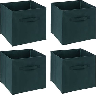 5Five Opbergmand/kastmandje - 4x - Smaragd groen - 31 x 31 x 31 cm - 29 liter - Vakkenkast manden - Stof met versterkte bodem - Opvouwbaar