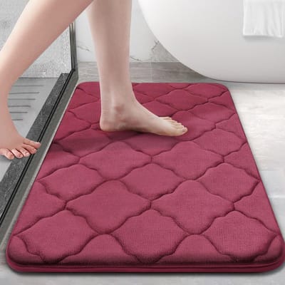 Famanu - Traagschuim badkamertapijt, antislip, zacht, absorberend, wasbaar, onderhoudsvriendelijke douchemat, 40 x 60 cm, wijnrood
