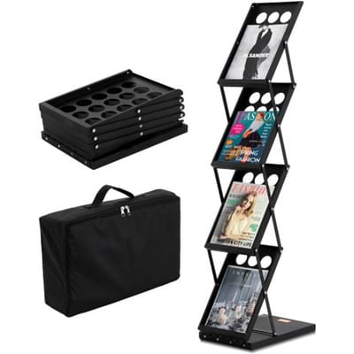 VEVOR Brochurestandaard Vloerbrochurestandaard 4 Compartimenten Opvouwbaar, Literatuurstandaards Krantencatalogusstandaard, Brochurestandaard Met Draagtas voor Winkels, Tentoonstellingen, Kantoren 27 X 36 X 125 Cm Zwart