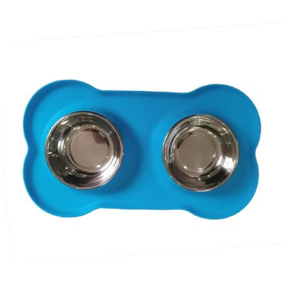 Antislip Dubbele Hondenbak met Siliconen Mat Duurzame Roestvrijstalen Water Voer Voeder Huisdier Voeding Drinkbakken voor Honden Katten S (36x21cm) gray