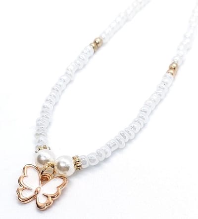 Ketting Meisje- Meisjesketting Vlinder- Wit Kralenketting Goudkleurig- Ibiza- Kind- LiLaLove