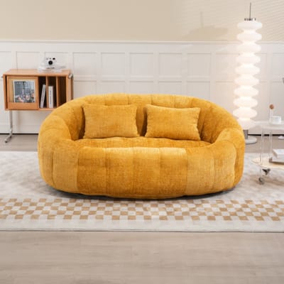 Bonkenbank Luie Bank Duurzame Comfort Lounger Hoge Rug Bonkenstoel Zitbank voor Volwassenen en Kinderen, Binnen & Buiten, Accent Vloer Zachte Lounge Stoel (Geel Chenille)