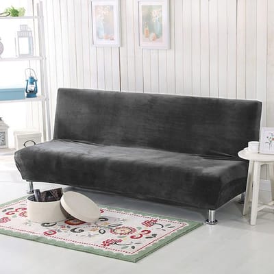 Pluche Opvouwbare Bankbedhoes Fluweel Verdikt Beschermhoes Hoes Voor Armloze Woonbankbed Laken Bankhoes Flexibele Futonhoes Winter 2xPillowcase 45x45cm donkergrijze kleur