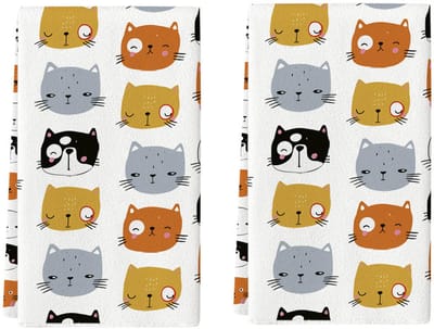Leuke keukendoeken met cartoonkattenprint - 2 stuks - 40 x 60 cm - Vaatdoeken - Geschikt voor koken, bakken en afwassen - Keukendroogdoek - Zeer absorberend - Kan gebruikt worden als hittebestendige onderlegger of voor het bakken van koekjes