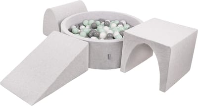 KiddyMoon schuimspeelplaats met rond ballenbad (200 ballen) ballenbakken voor baby's speelbad hindernisbanen, made in the eu, lichtgrijs:wit/grijs/minze
