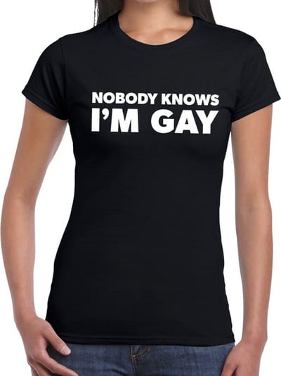 Gay pride nobody knows i am gay t-shirt zwart voor dames - LGBT kleding XS