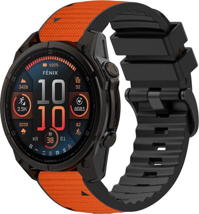 Stravo Siliconen-Nylon Hybride Horlogeband – Geschikt voor Garmin Fenix 5x (Plus) Fenix 6x (Pro) Fenix 7x (Pro-Sapphire-Solar) Garmin Fenix 8 - 51mm Enduro 1-2-3 - Quickfit 26 / 26mm band voor Garmin smartwatches - Bandje - Oranje