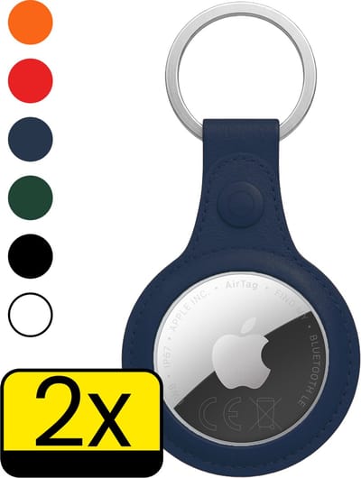 Hoesje Geschikt voor Apple AirTag 2 Sleutelhanger Hoes - Hoesje Geschikt voor Apple AirTag 2e generatie Hoesje Hanger Case Leder Look Sleutelhanger - Donkerblauw - 2 Stuks