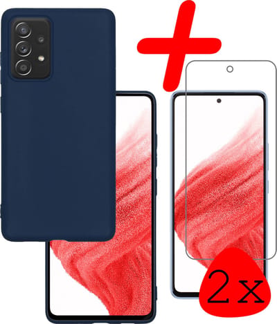 Hoesje Met 2x Screenprotector - Geschikt voor Samsung Galaxy A53 - Sterk & Shockproof - Back Cover - Siliconen Case - Telefoon Hoes - Donkerblauw