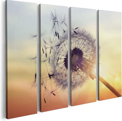 Artaza Canvas Schilderij Vierluik Paardenbloem Tijdens Zonsondergang - 80x60 - Foto Op Canvas - Canvas Print