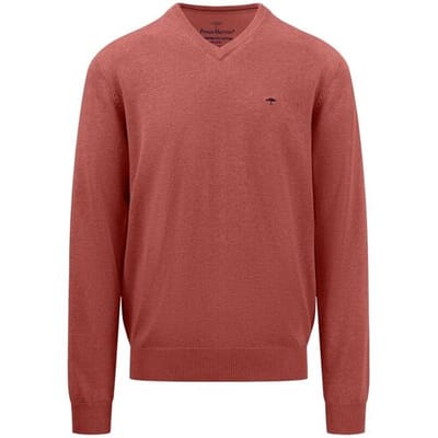Fynch-Hatton Trui V-Neck Uni Superfine Cotton Orient Red / male