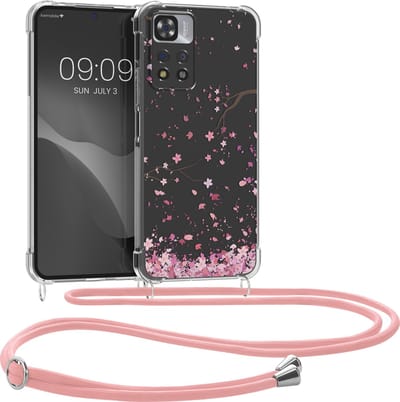 kwmobile telefoonhoesje geschikt voor Xiaomi Redmi Note 11 Pro+ 5G / Note 11 Pro Plus 5G - Hoesje met telefoonkoord - Back cover voor smartphone - Case in poederroze / donkerbruin / transparant