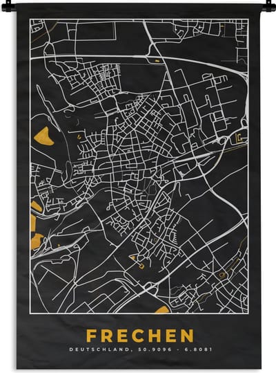 Wandkleed - Wanddoek - Frechen – Stadskaart – Gold – Plattegrond – Stadskaart – Kaart - Duitsland - 120x180 cm - Wandtapijt