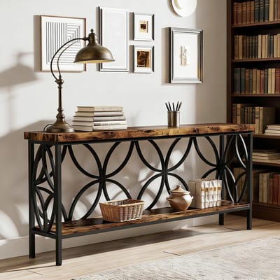 MIVRAY Consoletafel - Industrieel Ontwerp Met Open Opbergrek - Voor Hal En Woonkamer - Hout En Metaal - 160x29,5x80 Cm