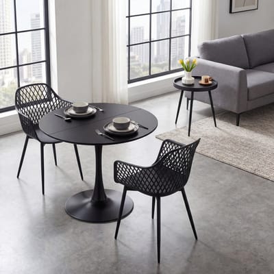 Combinatieset: 3-delige tafel -en stoelenset + Ronde Zwarte eettafel/keukentafel 100 x 100 x 73 cm - Salontafel bijzettafel - Geschikt voor 2 tot 4 personen - Tafelblad met gesplitst ontwerp