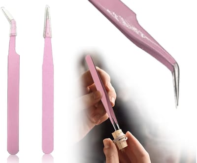 Cosensi - Precisie-tangen - RVS-tangen - Anti-statisch - Roze - Wimper-tangen - Ideaal voor wimperextensions - 2-delig set